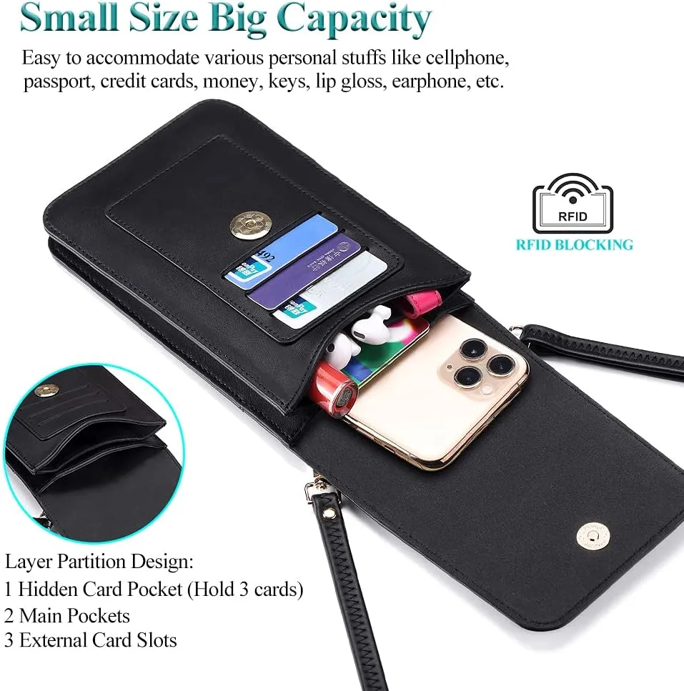 Peacocktion Small Crossbody Bags for Women, RFID Leather Wallet Women, Travel Cell Phone Purses with Card Slots