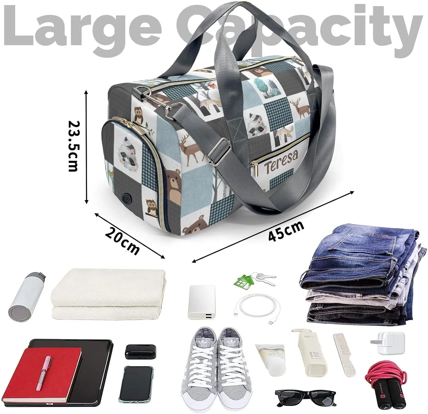 Personalized Animals Custom Multi-functional Travel Bag, Unisex Portable Duffel Bag, Short Distance Travel Assistant.