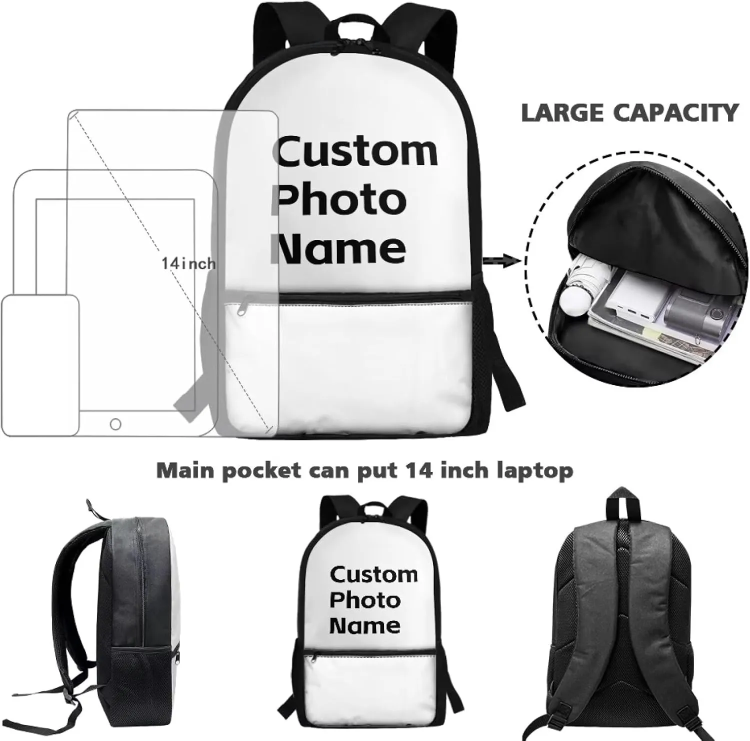 Personalized Backpacks for Kids Bookbag Custom Backpack Personalized with Name Photo Picture Boys School Bag Customize Backpack for Kids Teen Book Bag Back Pack