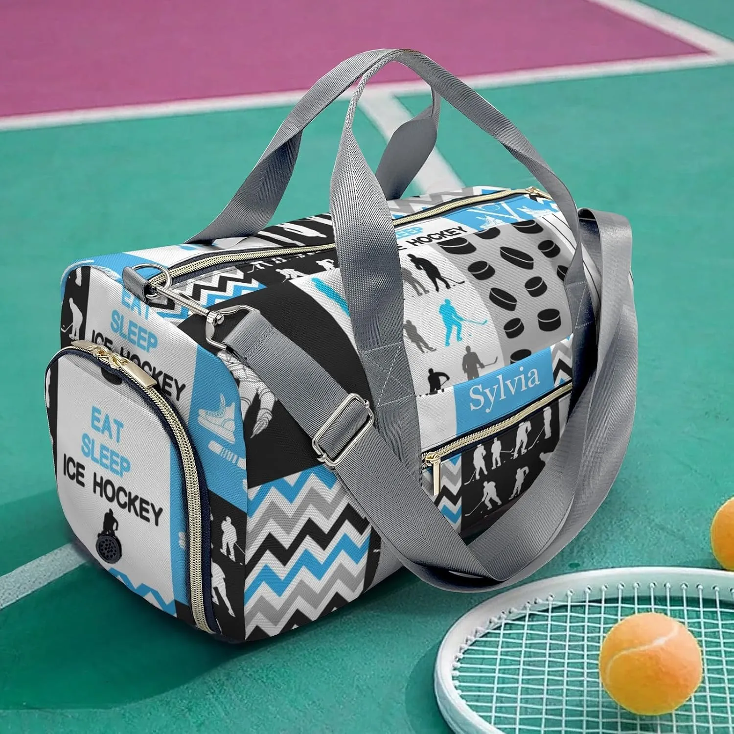 Personalized Ball Blue Custom Multi-functional Travel Bag, Unisex Portable Duffel Bag, Short Distance Travel Assistant
