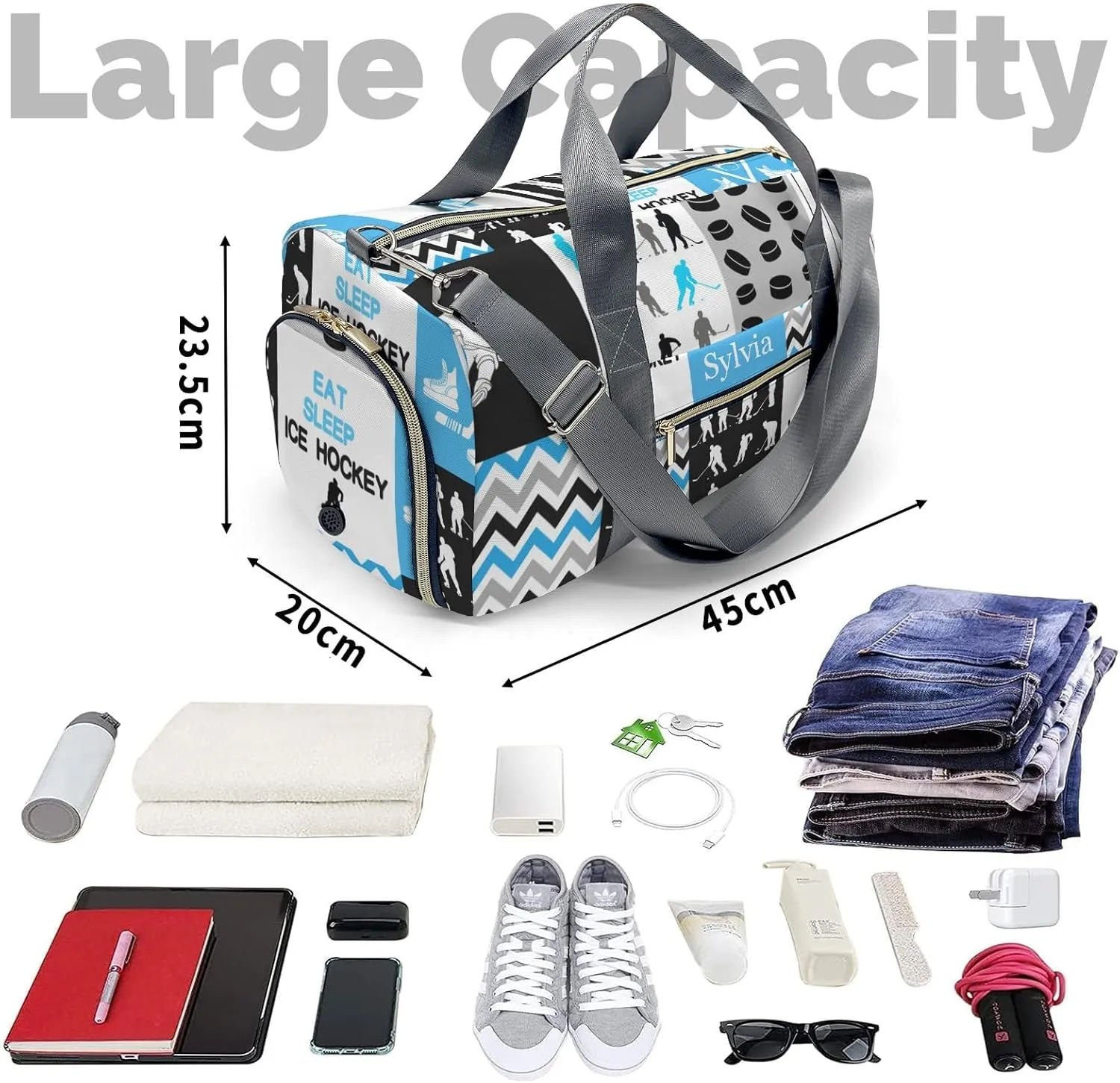 Personalized Ball Blue Custom Multi-functional Travel Bag, Unisex Portable Duffel Bag, Short Distance Travel Assistant