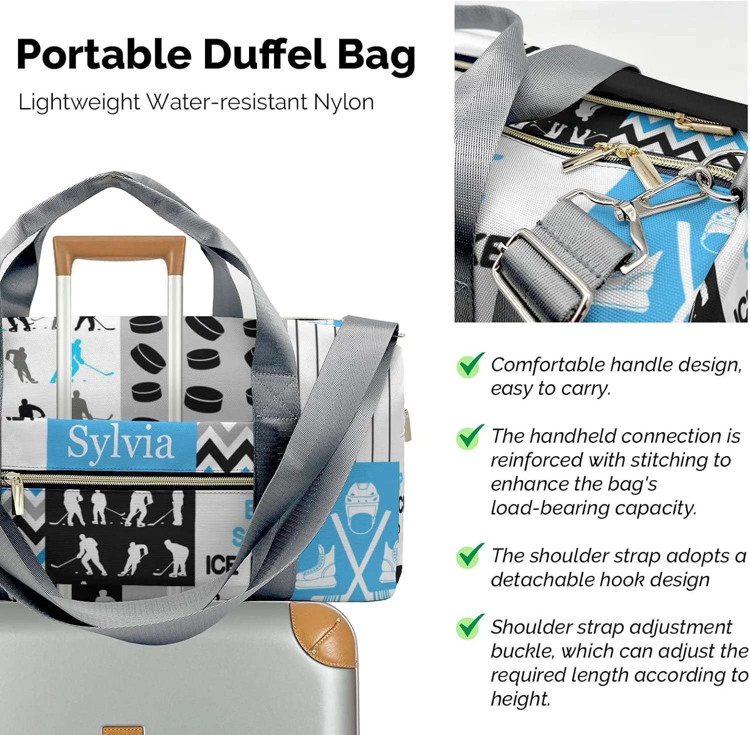 Personalized Ball Blue Custom Multi-functional Travel Bag, Unisex Portable Duffel Bag, Short Distance Travel Assistant