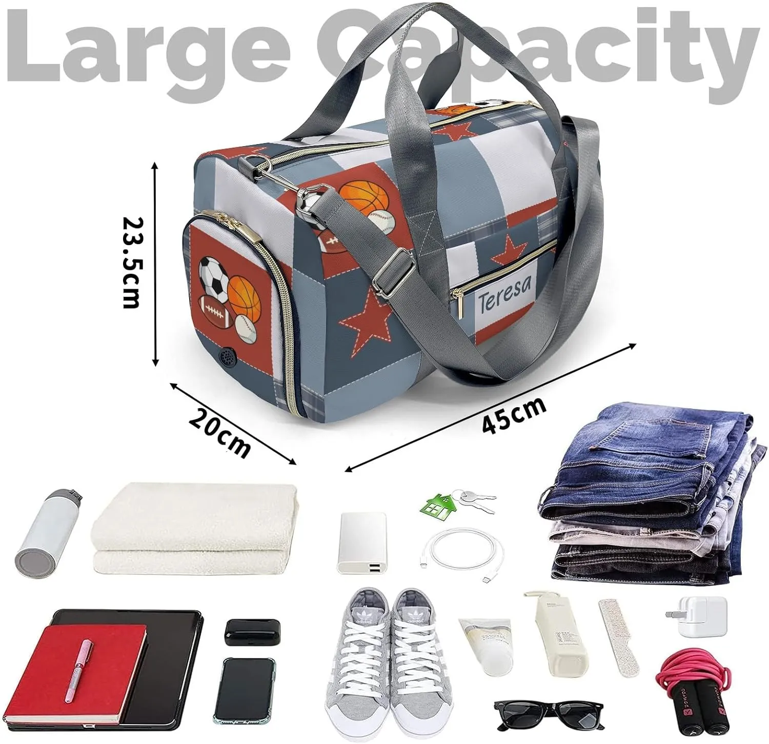 Personalized Ball Custom Multi-functional Travel Bag, Unisex Portable Duffel Bag, Short Distance Travel Assistant.