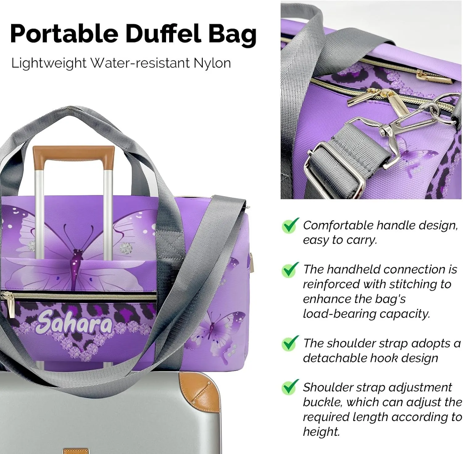 Personalized Butterfly Custom Multi-functional Travel Bag, Unisex Portable Duffel Bag, Short Distance Travel Assistant