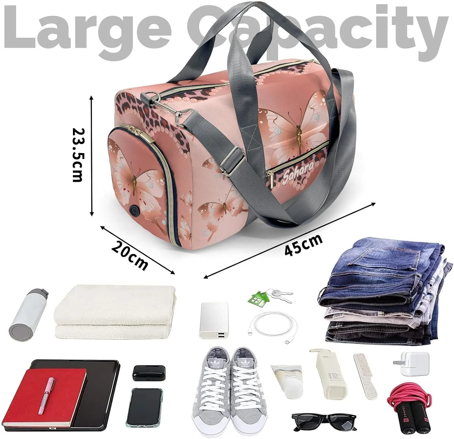 Personalized Butterfly Custom Multi-functional Travel Bag, Unisex Portable Duffel Bag, Short Distance Travel Assistant