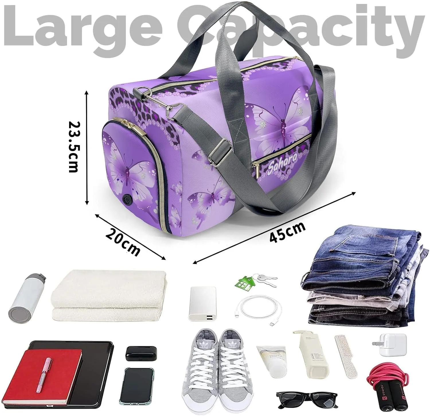 Personalized Butterfly Custom Multi-functional Travel Bag, Unisex Portable Duffel Bag, Short Distance Travel Assistant