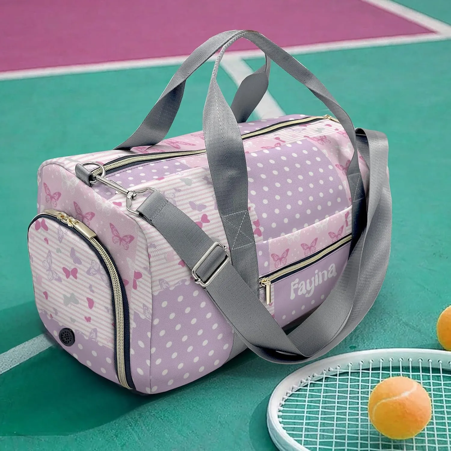 Personalized Butterfly Purple Dot Custom Multi-functional Travel Bag, Unisex Portable Duffel Bag, Short Distance Travel Assistant
