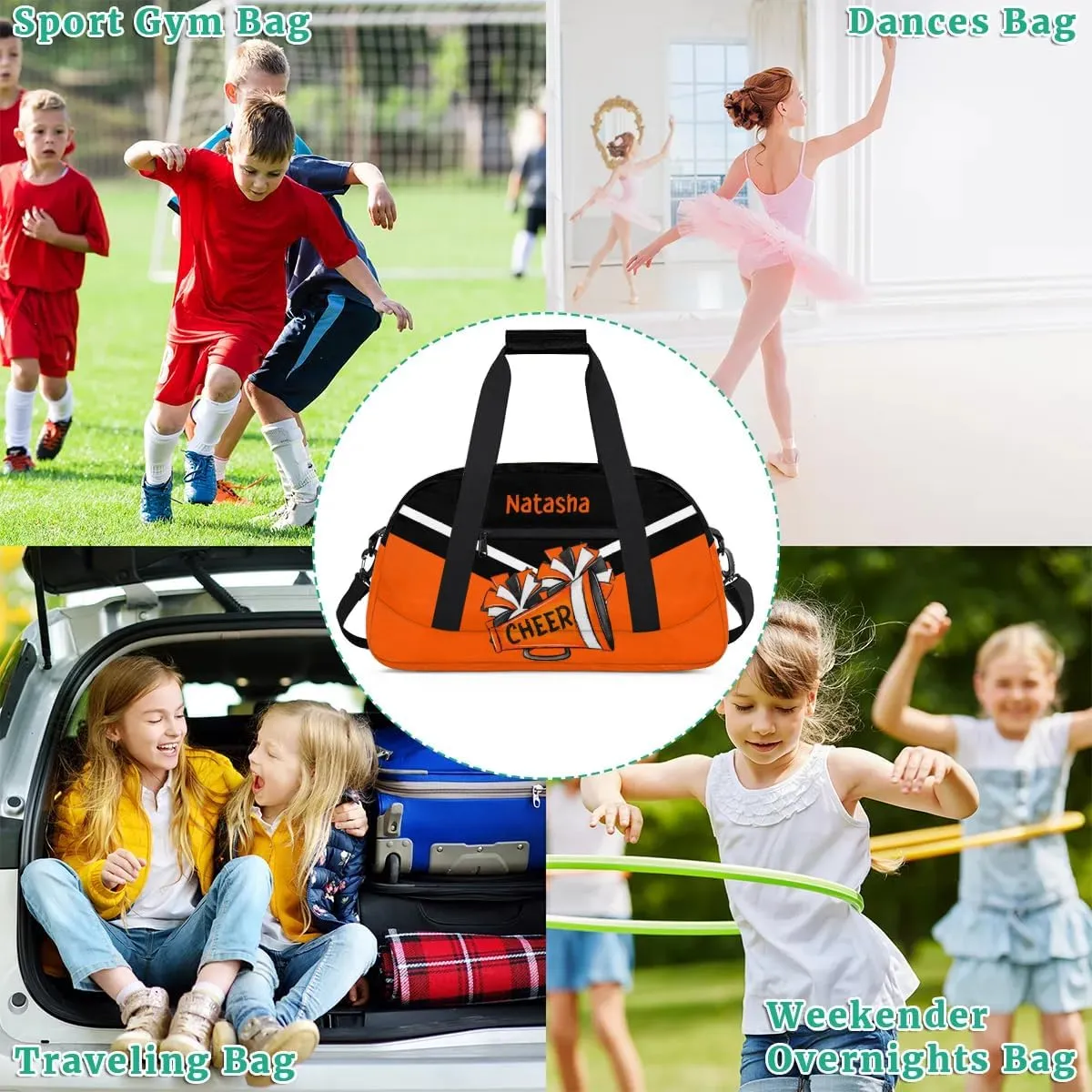 Personalized Cheerleader Bag Dance Bag for Girl, Custom Team Bag Gymnastics Bag Sport Duffel Bag, Weekender Bags Travel Duffel Bag for Cheer Team Cute Cheer Orange