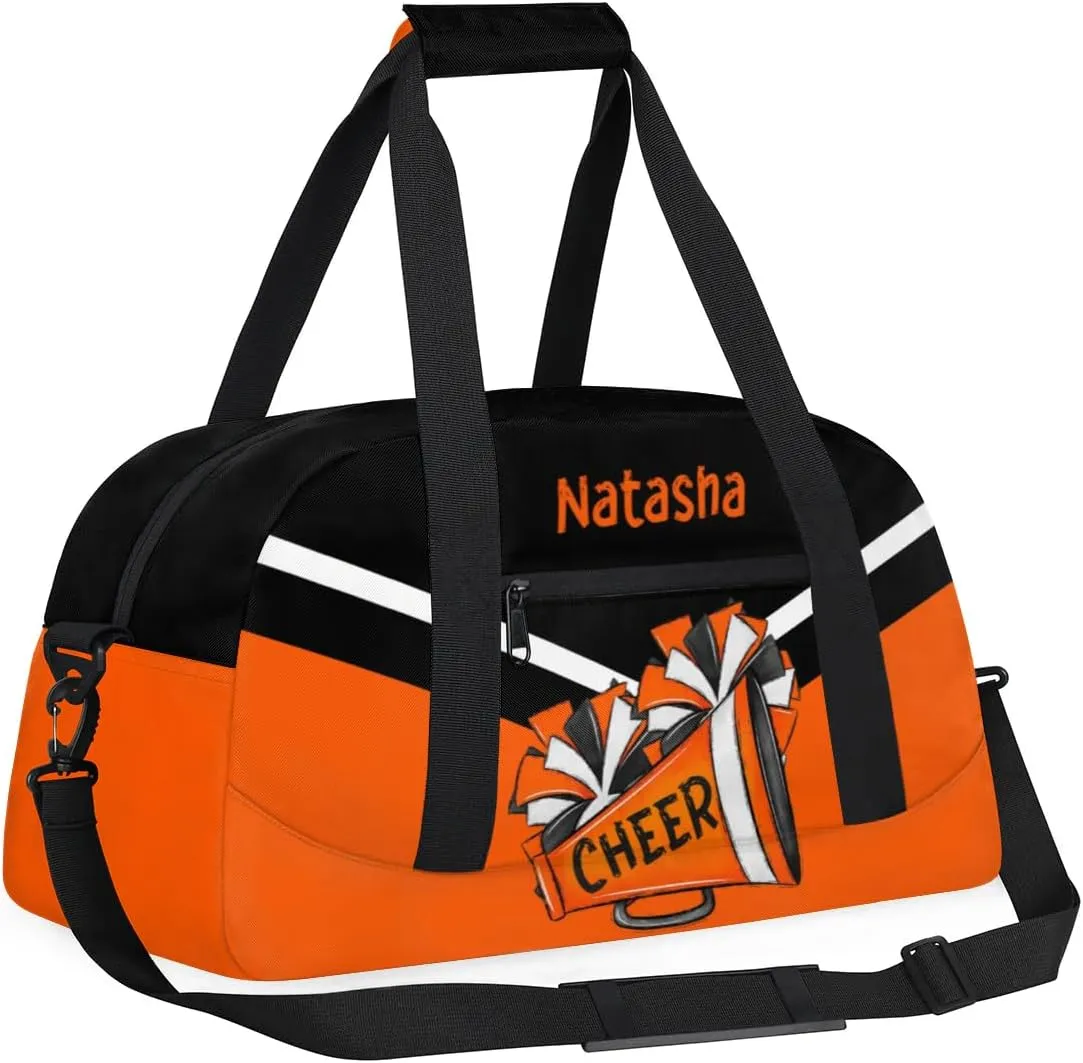 Personalized Cheerleader Bag Dance Bag for Girl, Custom Team Bag Gymnastics Bag Sport Duffel Bag, Weekender Bags Travel Duffel Bag for Cheer Team Cute Cheer Orange