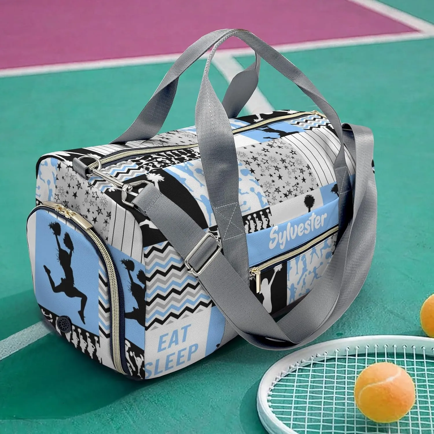 Personalized Cheerleader Girl Chevron Blue Custom Multi-functional Travel Bag, Unisex Portable Duffel Bag, Short Distance Travel Assistant