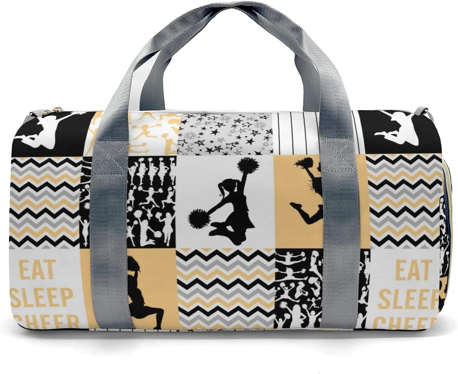 Personalized Chevron Stripes Cheerleader Patchwork Yellow Custom Multi-functional Travel Bag, Unisex Portable Duffel Bag, Short Distance Travel Assistant