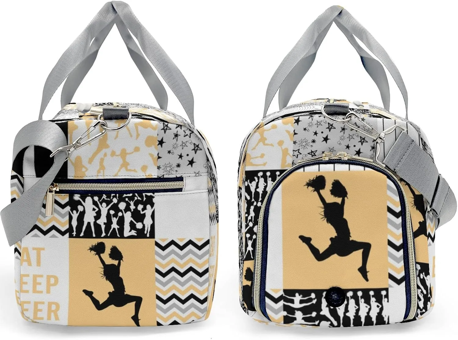 Personalized Chevron Stripes Cheerleader Patchwork Yellow Custom Multi-functional Travel Bag, Unisex Portable Duffel Bag, Short Distance Travel Assistant