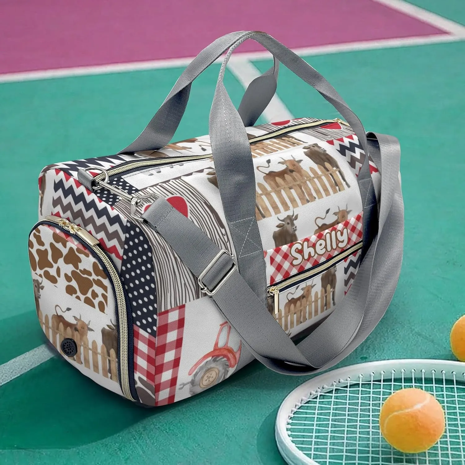 Personalized Cute Farm House Horse Animals Patchwork Custom Multi-functional Travel Bag, Unisex Portable Duffel Bag, Short Distance Travel Assistant