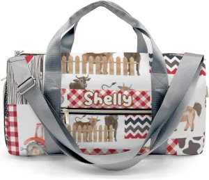 Personalized Cute Farm House Horse Animals Patchwork Custom Multi-functional Travel Bag, Unisex Portable Duffel Bag, Short Distance Travel Assistant
