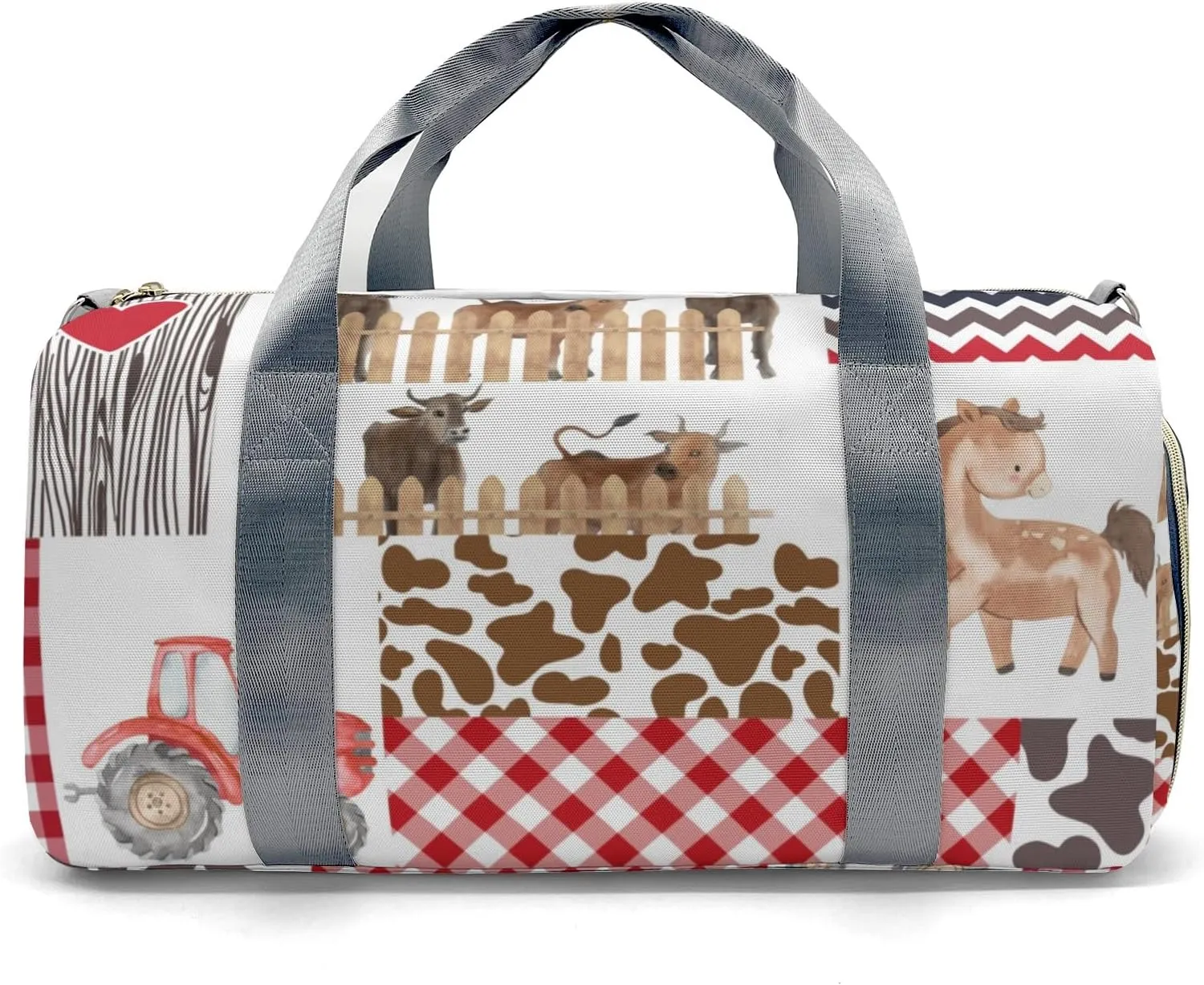 Personalized Cute Farm House Horse Animals Patchwork Custom Multi-functional Travel Bag, Unisex Portable Duffel Bag, Short Distance Travel Assistant