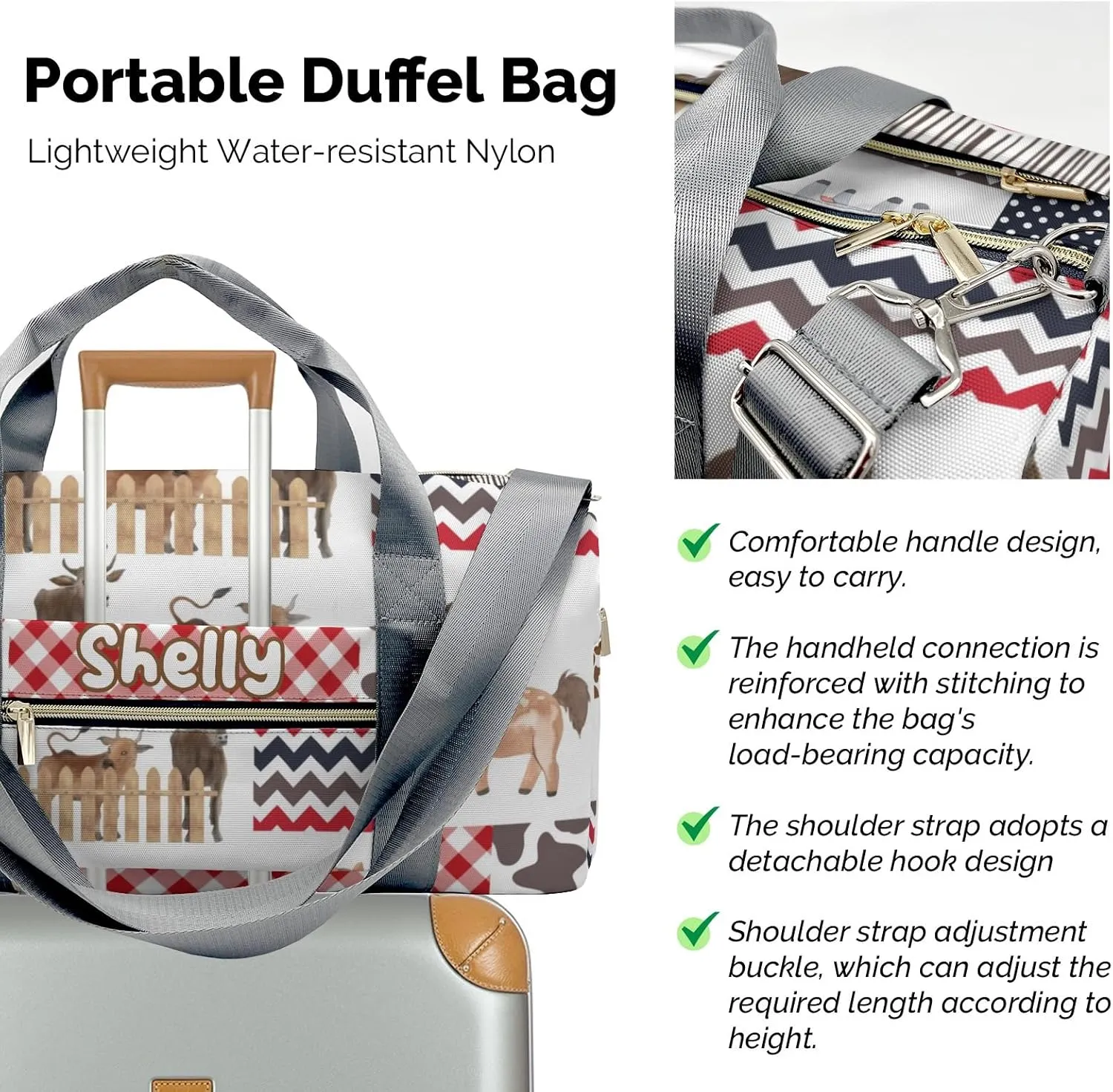Personalized Cute Farm House Horse Animals Patchwork Custom Multi-functional Travel Bag, Unisex Portable Duffel Bag, Short Distance Travel Assistant