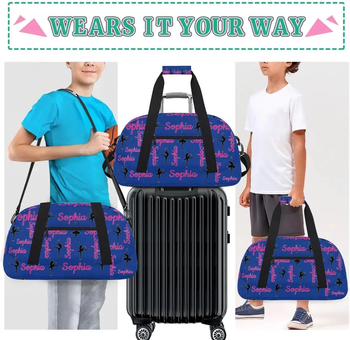 Personalized Dance Bag Ballet Sport Duffel Bag for Dancer Custom Dance Overnight Weekender Bags Cobalt Blue Personalized Gifts