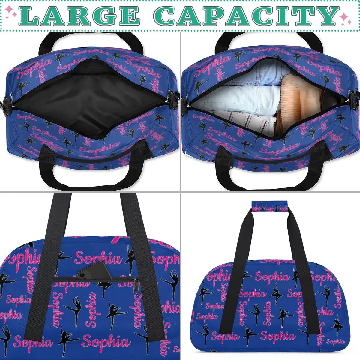 Personalized Dance Bag Ballet Sport Duffel Bag for Dancer Custom Dance Overnight Weekender Bags Cobalt Blue Personalized Gifts