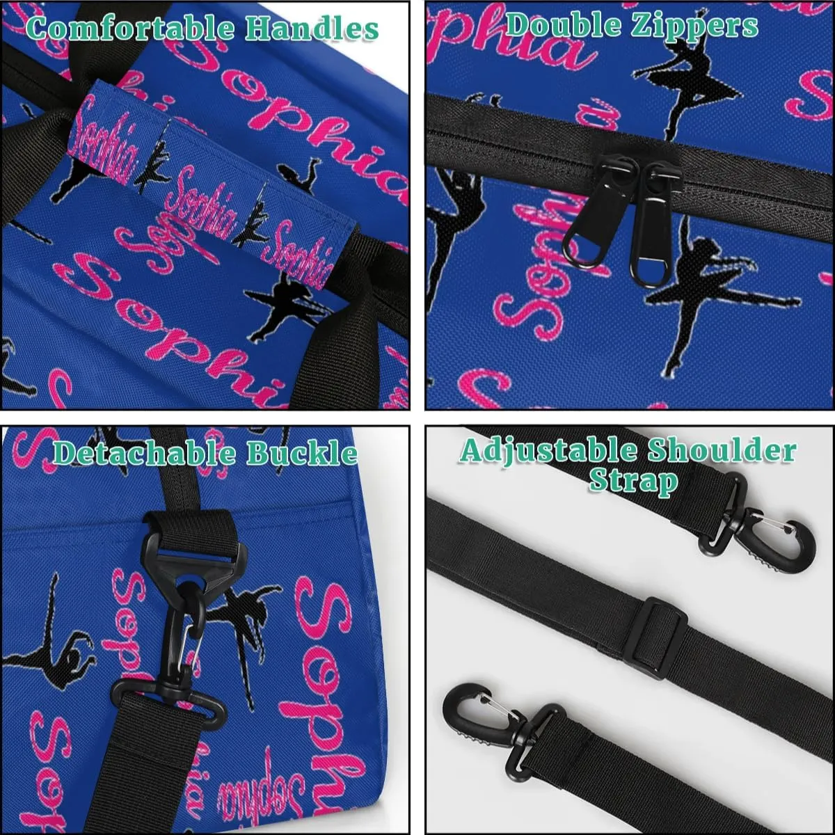 Personalized Dance Bag Ballet Sport Duffel Bag for Dancer Custom Dance Overnight Weekender Bags Cobalt Blue Personalized Gifts