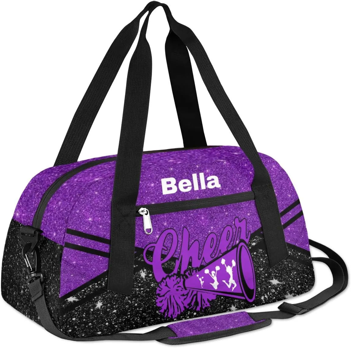 Personalized Dance Bag Cheer Bag for Girls, Personalized Custom Kids Duffle Bags, Customized Sports Gym Bag Weekender Overnight Bag Travel Duffel Bag for Kids, Cheerleading Purple Black Glitter