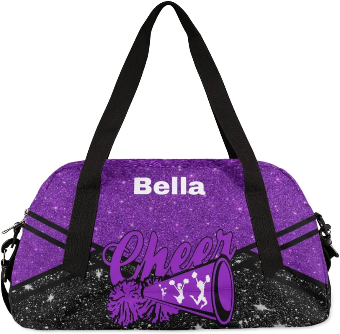 Personalized Dance Bag Cheer Bag for Girls, Personalized Custom Kids Duffle Bags, Customized Sports Gym Bag Weekender Overnight Bag Travel Duffel Bag for Kids, Cheerleading Purple Black Glitter