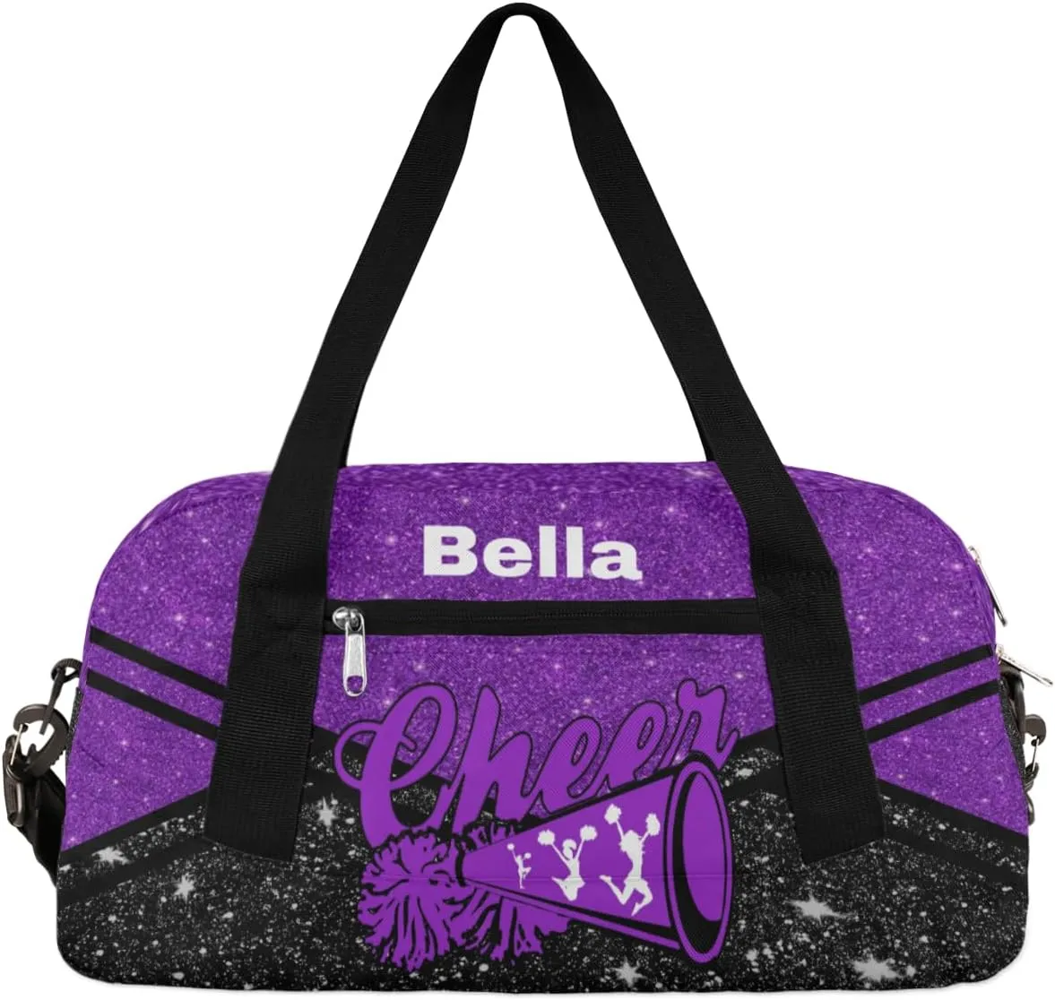 Personalized Dance Bag Cheer Bag for Girls, Personalized Custom Kids Duffle Bags, Customized Sports Gym Bag Weekender Overnight Bag Travel Duffel Bag for Kids, Cheerleading Purple Black Glitter