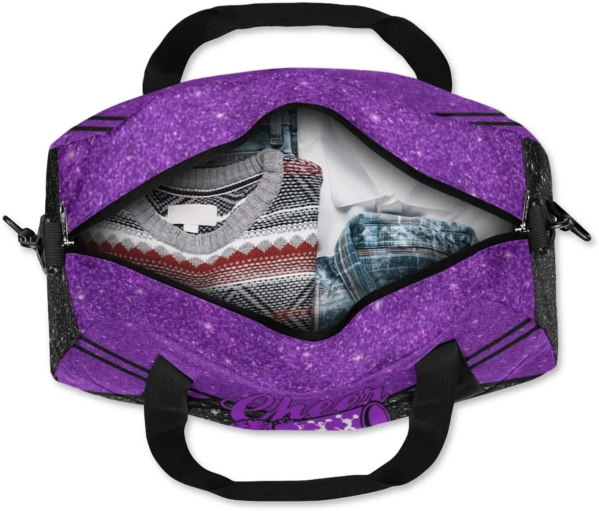 Personalized Dance Bag Cheer Bag for Girls, Personalized Custom Kids Duffle Bags, Customized Sports Gym Bag Weekender Overnight Bag Travel Duffel Bag for Kids, Cheerleading Purple Black Glitter