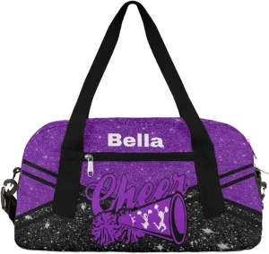 Personalized Dance Bag Cheer Bag for Girls, Personalized Custom Kids Duffle Bags, Customized Sports Gym Bag Weekender Overnight Bag Travel Duffel Bag for Kids, Cheerleading Purple Black Glitter