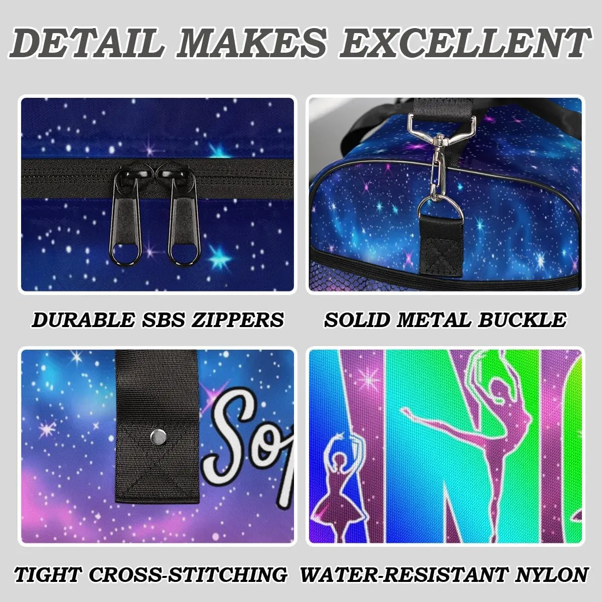Personalized Dance Bag Gym Bags, Custom Neme Dance Ballet Sports Duffel Bags Weekender Bags Custom Travel Duffel Bag Bag Colorful Starry Sky