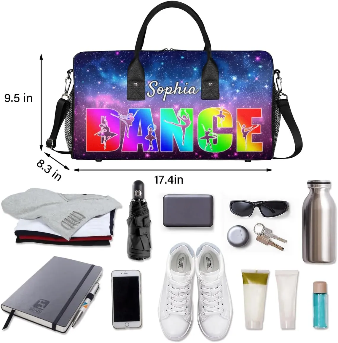 Personalized Dance Bag Gym Bags, Custom Neme Dance Ballet Sports Duffel Bags Weekender Bags Custom Travel Duffel Bag Bag Colorful Starry Sky