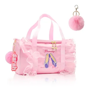 Personalized Dance Ballet Bag for Girls, Customized Cute Tote Bag Dance Bag with Name Tag and Decorate, Custom Toddler Dance Bag Gymnastics Bag Yoga Bag Duffle Bag, Gifts for Christmas Ballerina Kids