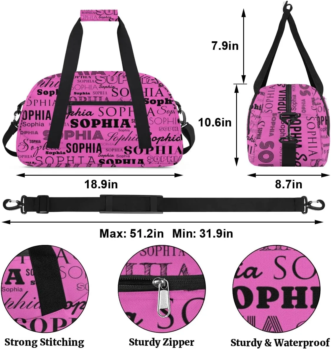 Personalized Duffel Bag Custom Dance Bag for Girls Customized Kids Gymnastics Creative Name Ballet Bag Overnighter Travel Carry on Tote Sport for Boys Backpack Pink Voilet