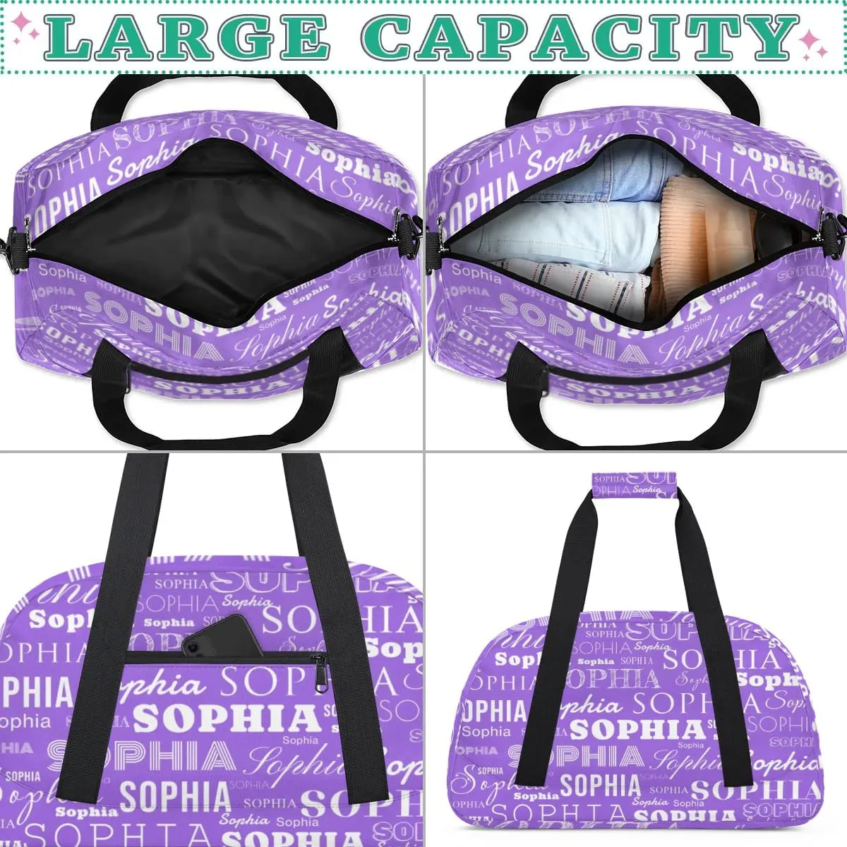 Personalized Duffel Bag Custom Dance Bag for Girls Customized Kids Gymnastics Creative Name Ballet Bag Overnighter Travel Carry on Tote Sport for Boys Backpack Purple