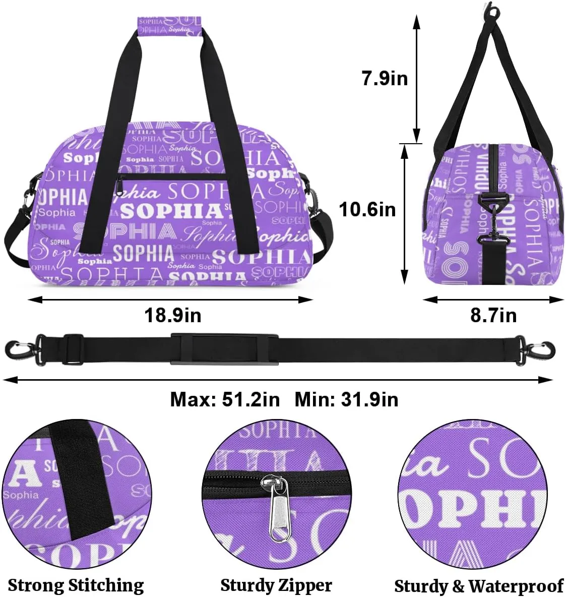 Personalized Duffel Bag Custom Dance Bag for Girls Customized Kids Gymnastics Creative Name Ballet Bag Overnighter Travel Carry on Tote Sport for Boys Backpack Purple