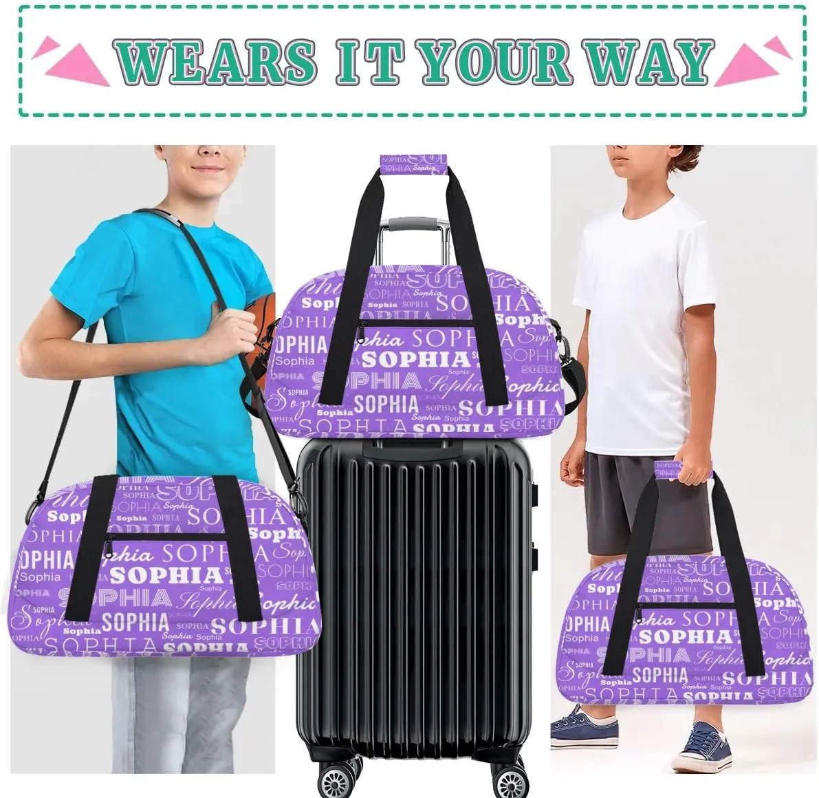 Personalized Duffel Bag Custom Dance Bag for Girls Customized Kids Gymnastics Creative Name Ballet Bag Overnighter Travel Carry on Tote Sport for Boys Backpack Purple