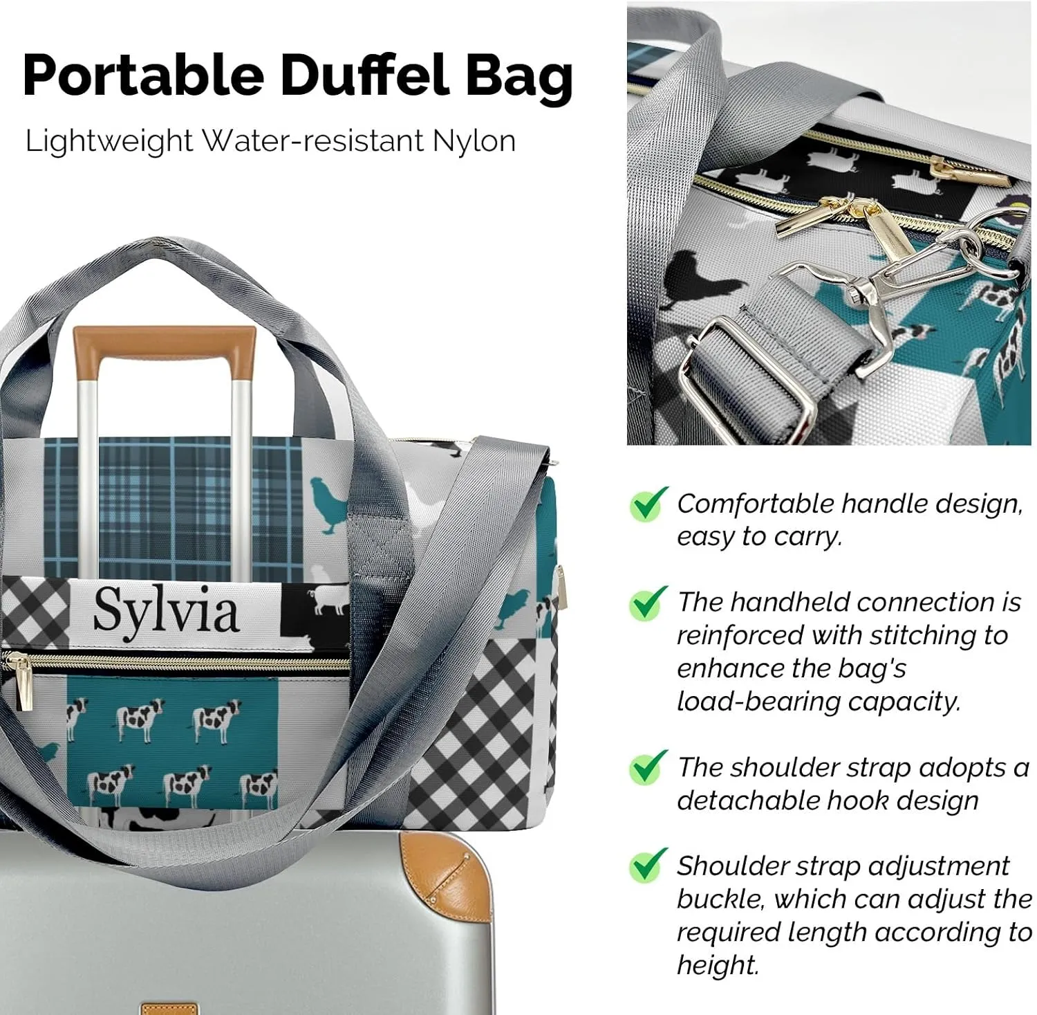 Personalized Farm Car Animals Patchwork Custom Multi-functional Travel Bag, Unisex Portable Duffel Bag, Short Distance Travel Assistant