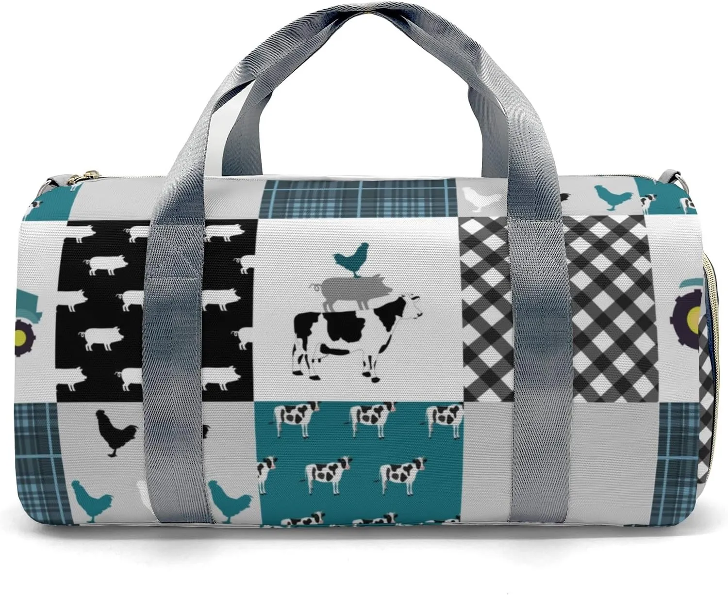 Personalized Farm Car Animals Patchwork Custom Multi-functional Travel Bag, Unisex Portable Duffel Bag, Short Distance Travel Assistant