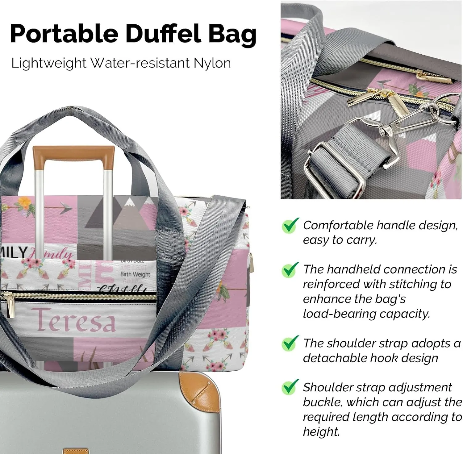Personalized Flowers Custom Multi-functional Travel Bag, Unisex Portable Duffel Bag, Short Distance Travel Assistant.