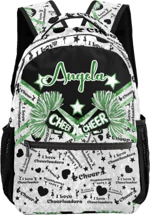 Personalized Green Black Cheerleading Bags with Name Bag Waterproof Backpack Unisex Schoolbag Gift Casual Pack for Student Boys Girls