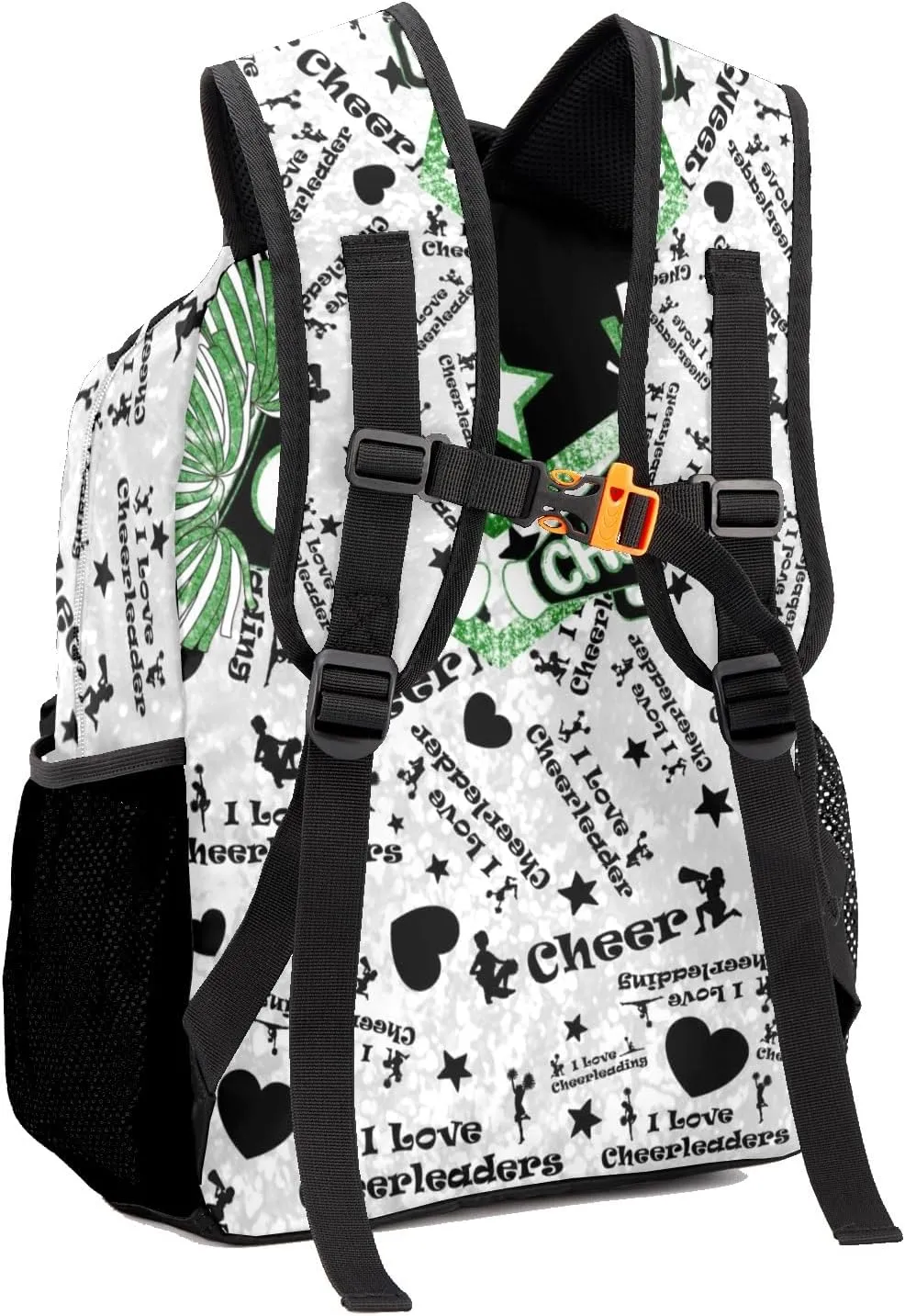Personalized Green Black Cheerleading Bags with Name Bag Waterproof Backpack Unisex Schoolbag Gift Casual Pack for Student Boys Girls
