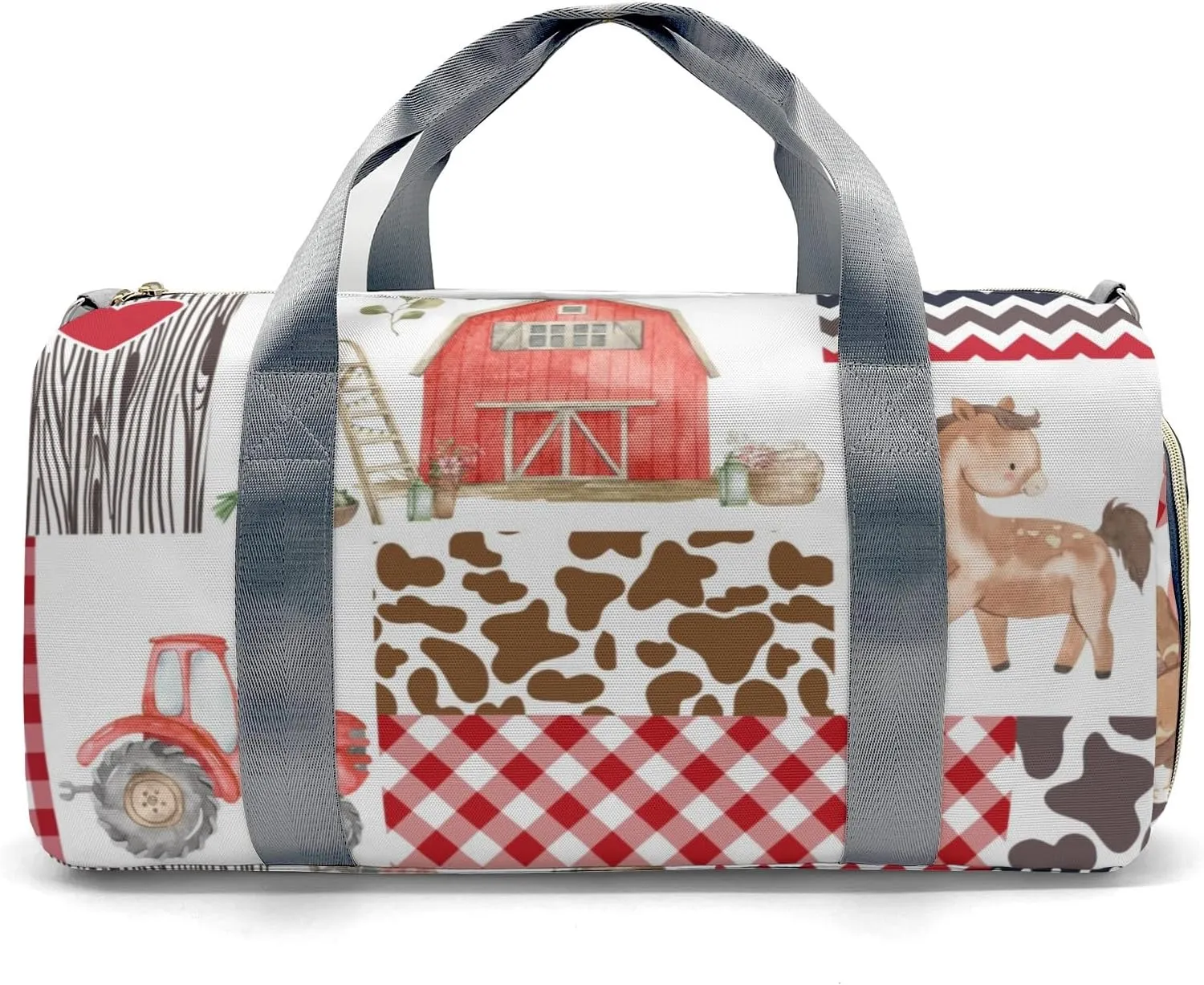 Personalized Grunge Farm Animals Patchwork Custom Multi-functional Travel Bag, Unisex Portable Duffel Bag, Short Distance Travel Assistant
