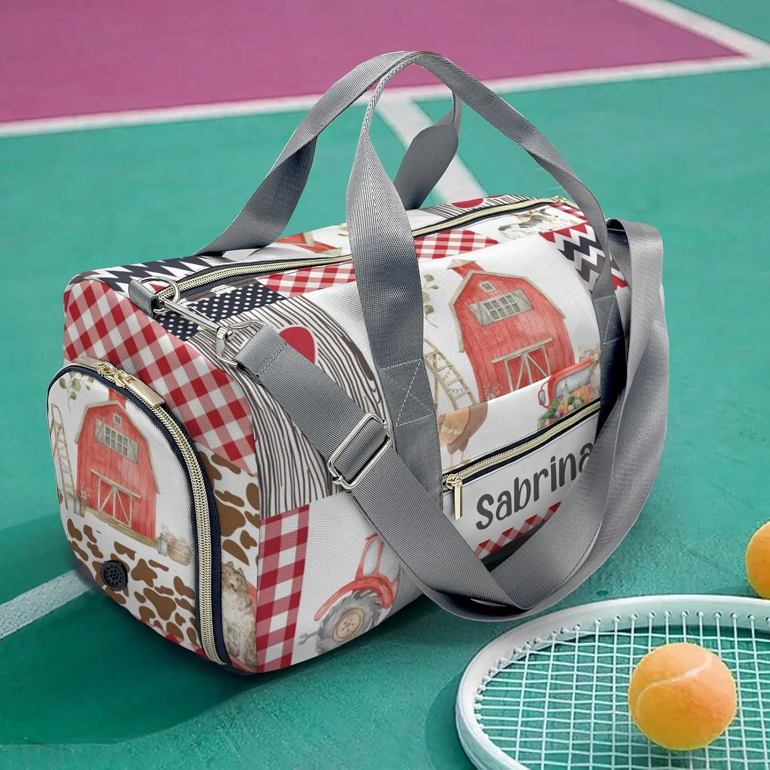 Personalized Grunge Farm Animals Patchwork Custom Multi-functional Travel Bag, Unisex Portable Duffel Bag, Short Distance Travel Assistant