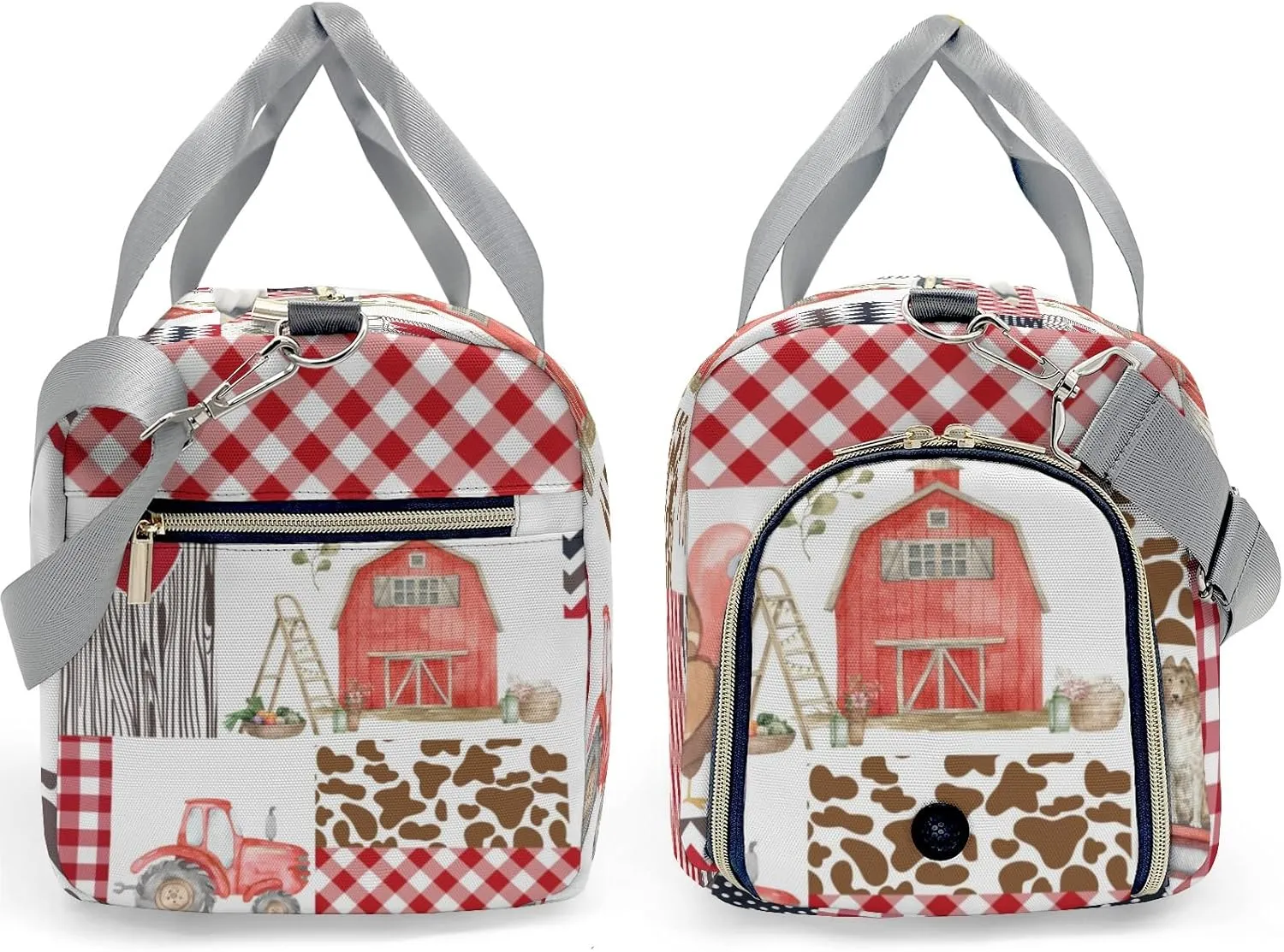 Personalized Grunge Farm Animals Patchwork Custom Multi-functional Travel Bag, Unisex Portable Duffel Bag, Short Distance Travel Assistant