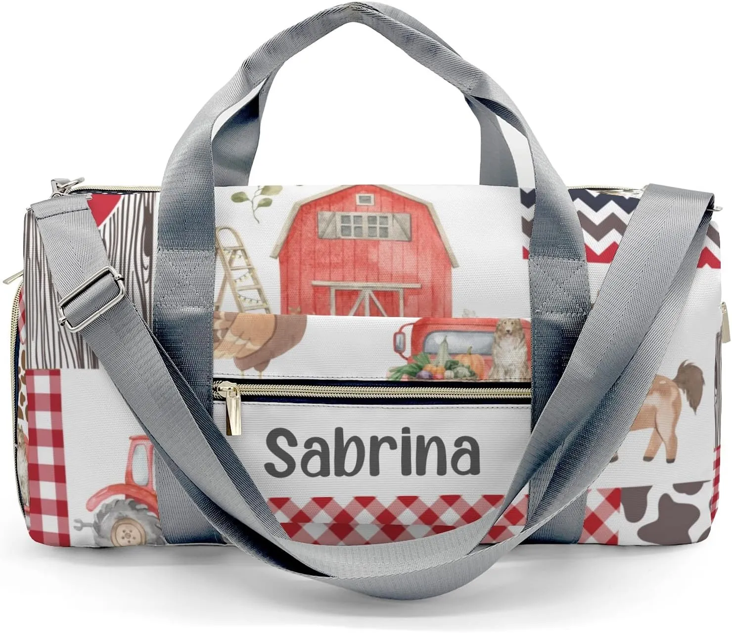 Personalized Grunge Farm Animals Patchwork Custom Multi-functional Travel Bag, Unisex Portable Duffel Bag, Short Distance Travel Assistant