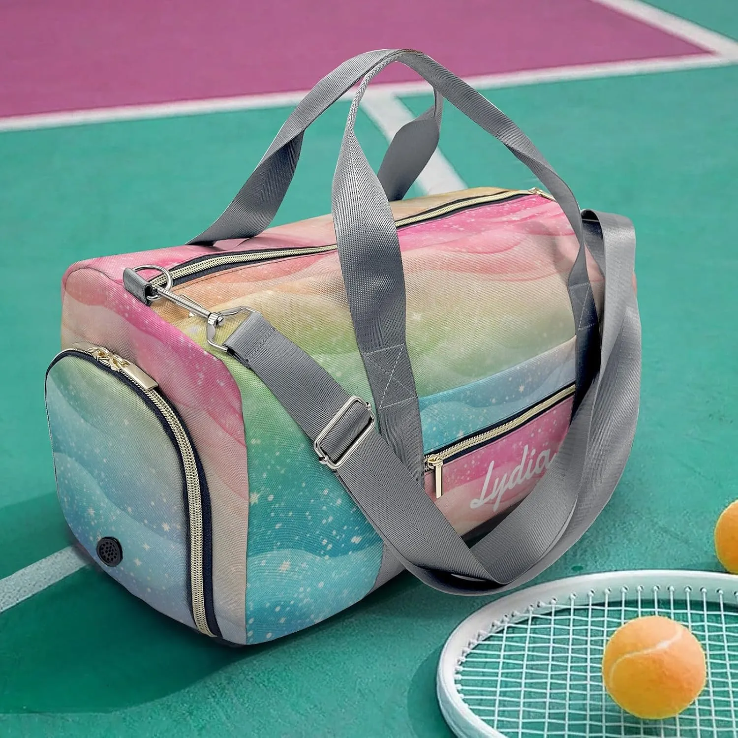 Personalized Gymnastics Rainbow Wave Custom Multi-functional Travel Bag, Unisex Portable Duffel Bag, Short Distance Travel Assistant