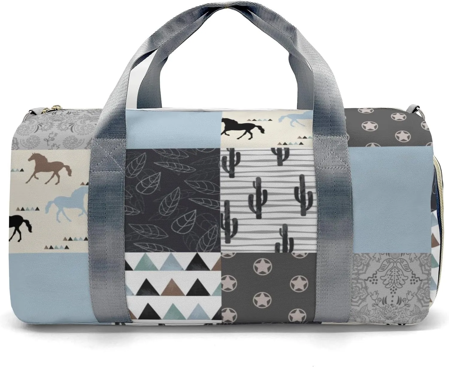Personalized Horse Cactus Patchwork Custom Multi-functional Travel Bag, Unisex Portable Duffel Bag, Short Distance Travel Assistant