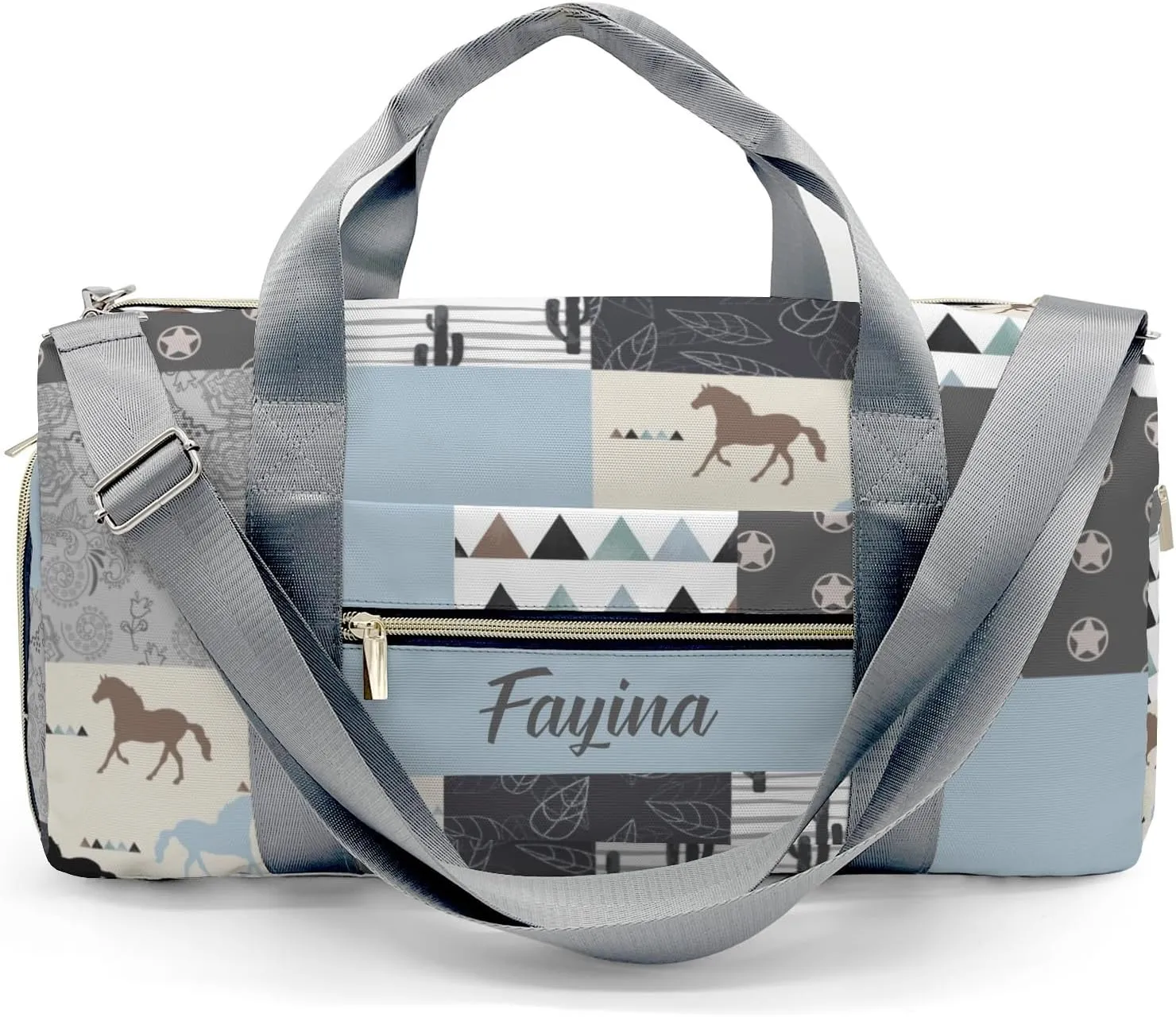 Personalized Horse Cactus Patchwork Custom Multi-functional Travel Bag, Unisex Portable Duffel Bag, Short Distance Travel Assistant