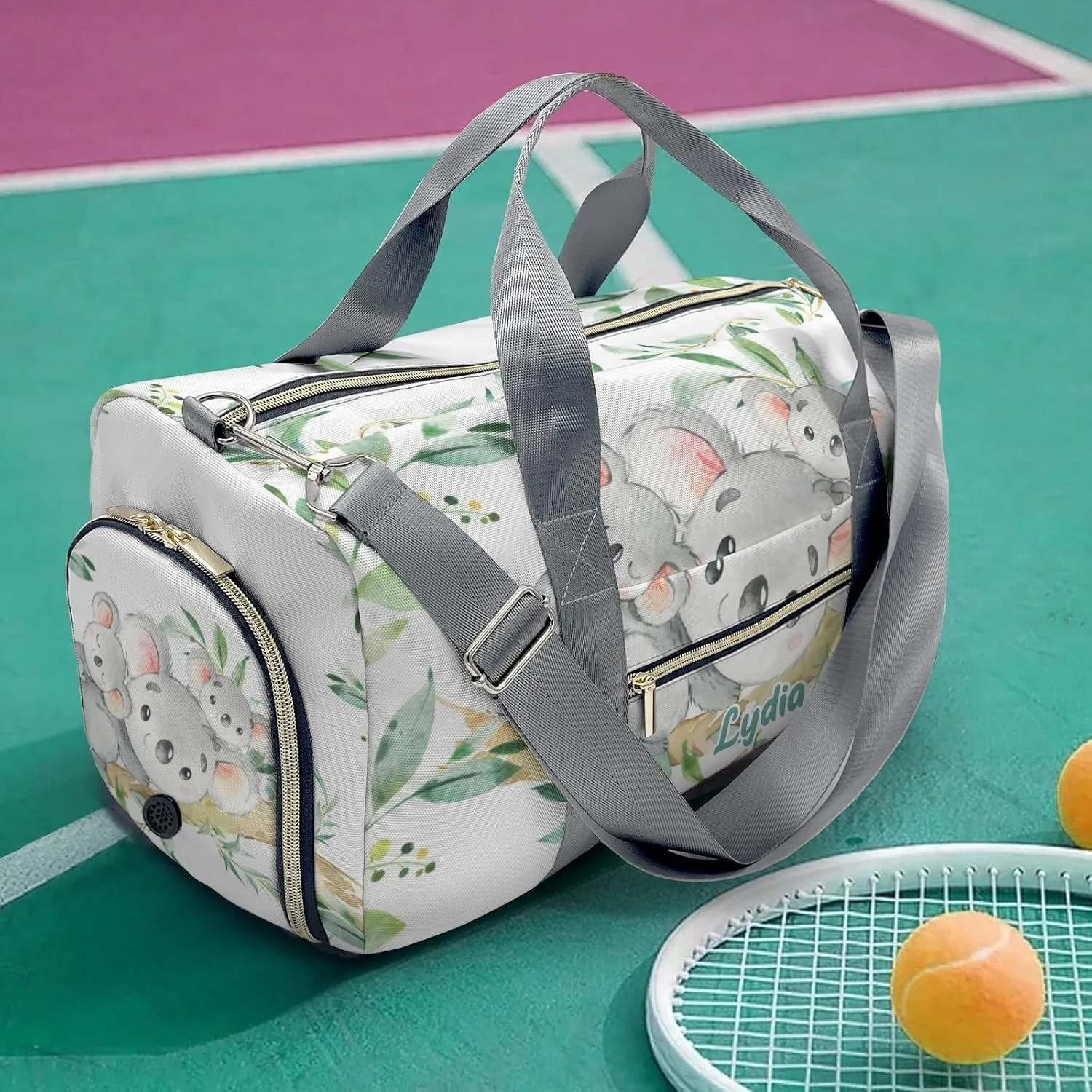 Personalized Koala Bear twins Greeny Leaves Custom Multi-functional Travel Bag, Unisex Portable Duffel Bag, Short Distance Travel Assistant