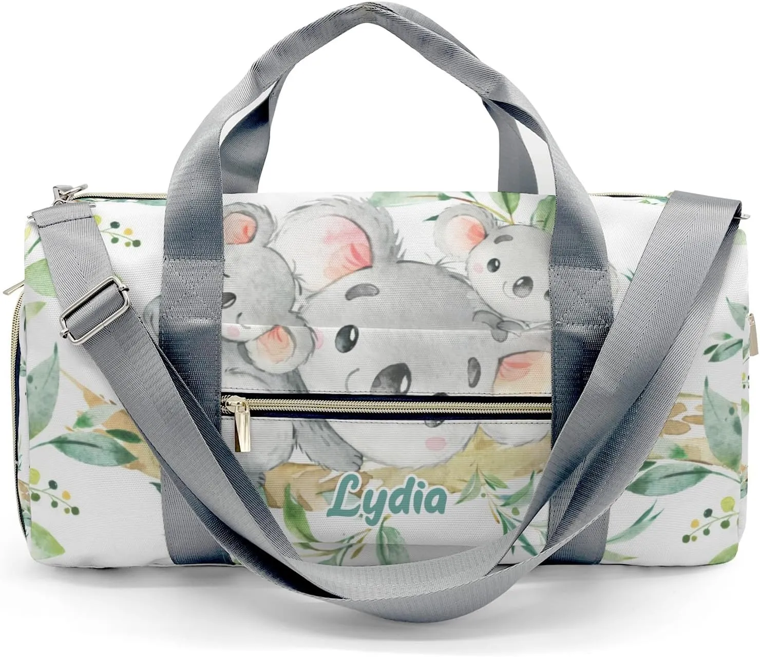 Personalized Koala Bear twins Greeny Leaves Custom Multi-functional Travel Bag, Unisex Portable Duffel Bag, Short Distance Travel Assistant