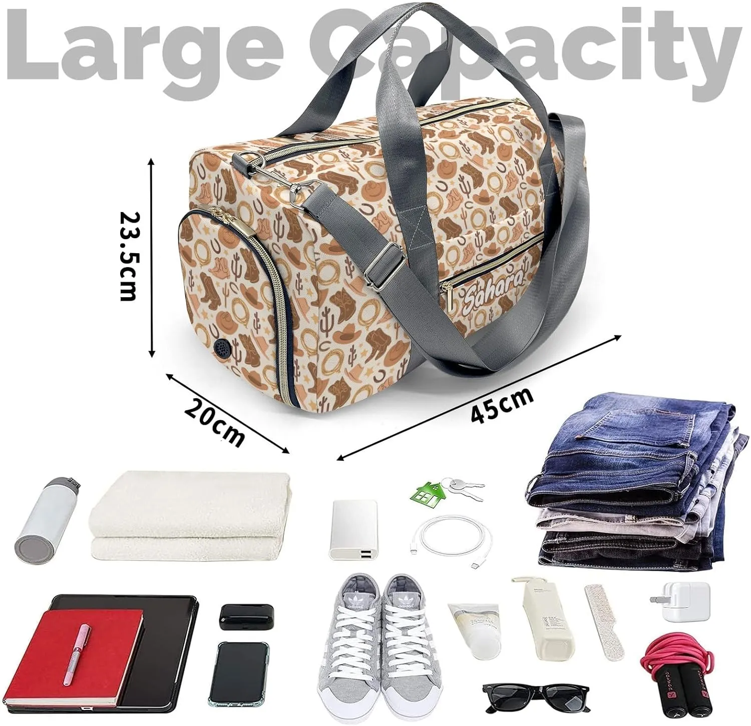 Personalized Rodeo Cowboy Custom Multi-functional Travel Bag, Unisex Portable Duffel Bag, Short Distance Travel Assistant